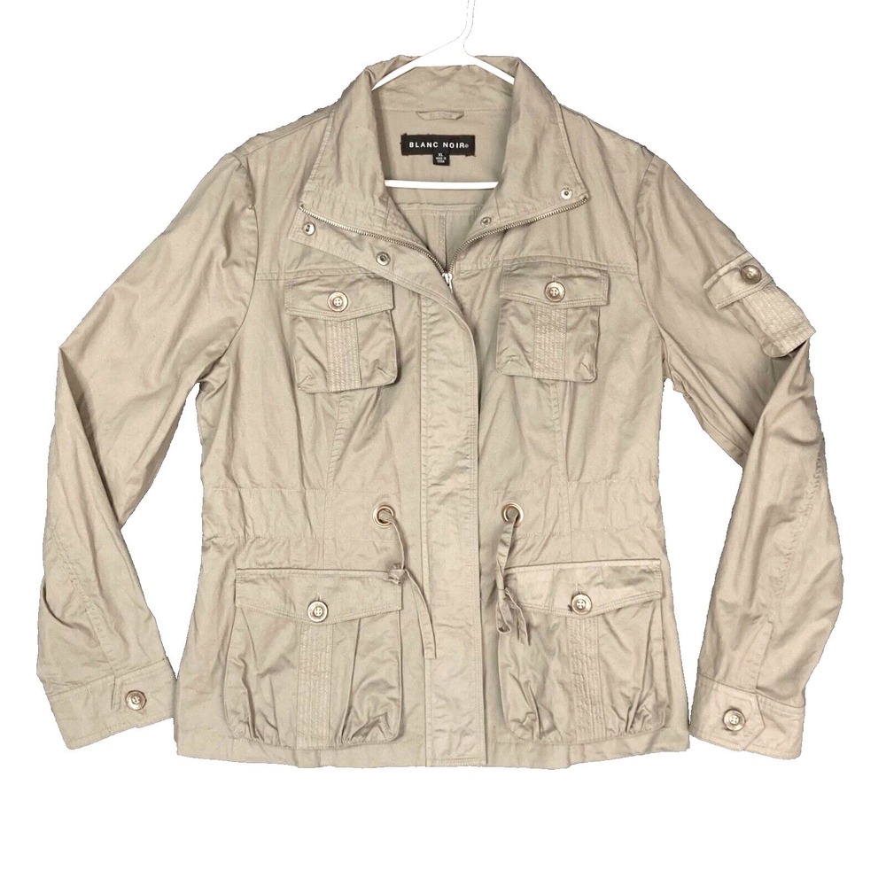 Blanc Noir Cargo Utility Jacket Women L 42 Field Traveler Light Khaki Coat $179